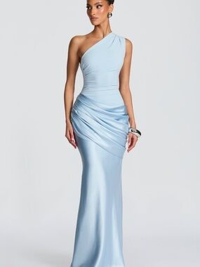 One-Shoulder Light Blue/ Brown Evening Gown sizes S, M, L